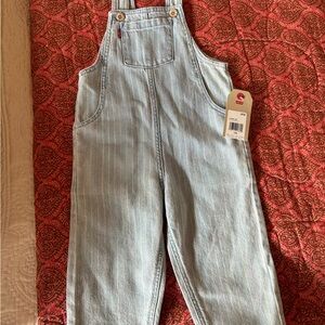 Colorful striped and denim overalls.  NWT